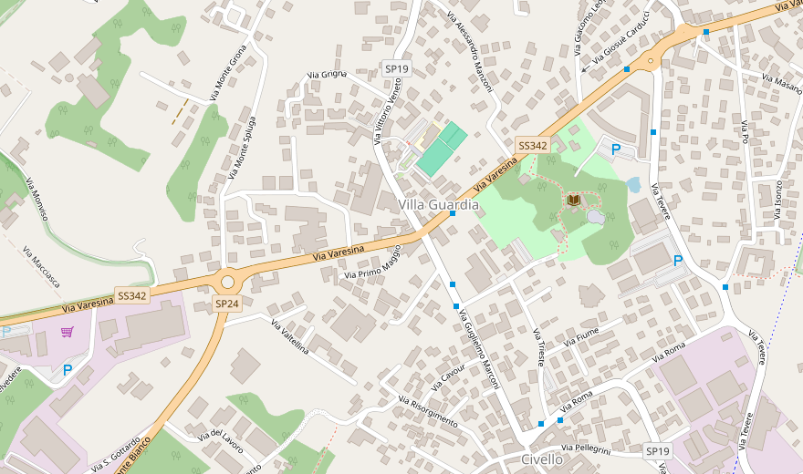 Mappa di Villa Guardia: la sala di Sword Academy in Via Varesina 90A