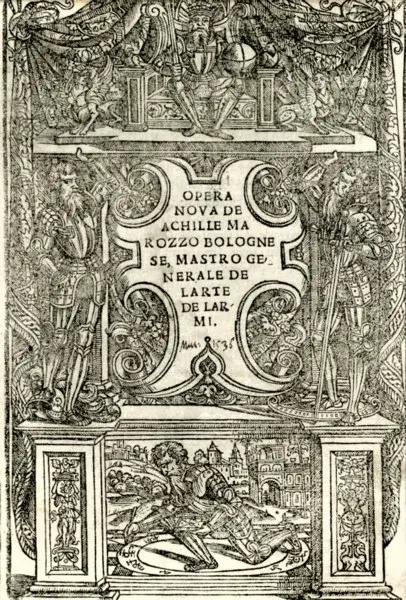 Frontespizio xilografico dell'Opera Nova di Achille Marozzo, 1536